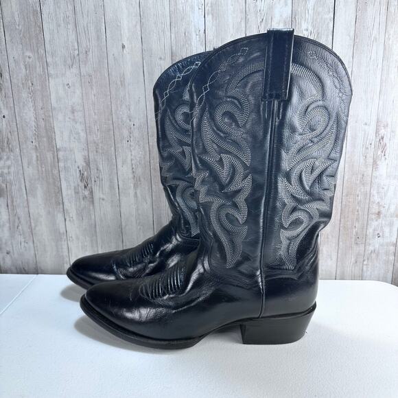 Dan Post DP2110 Boots‎ Mens 10 Black Leather Round Toe Western Riding Cowboy - Picture 1 of 9